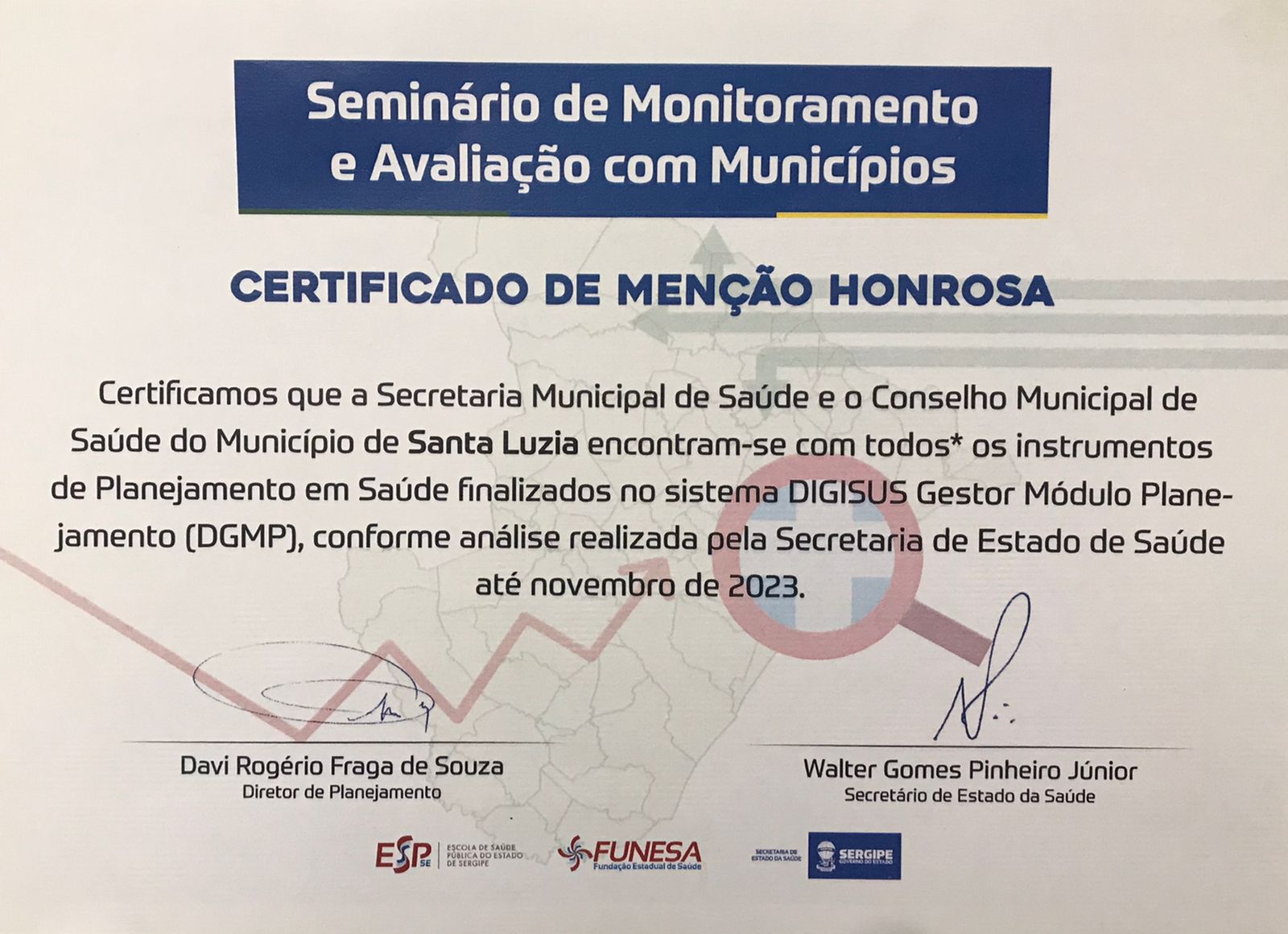 Secretaria Municipal de Saúde recebe certificado de menção honrosa da  Superintendência Estadual do Ministério da Saúde – Prefeitura Municipal de  Santa Luzia do Itanhi